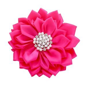 Pink Pearl Flower Brooch 5 Inch Ribbon Pendant Pin Hairpin Statement Accessory